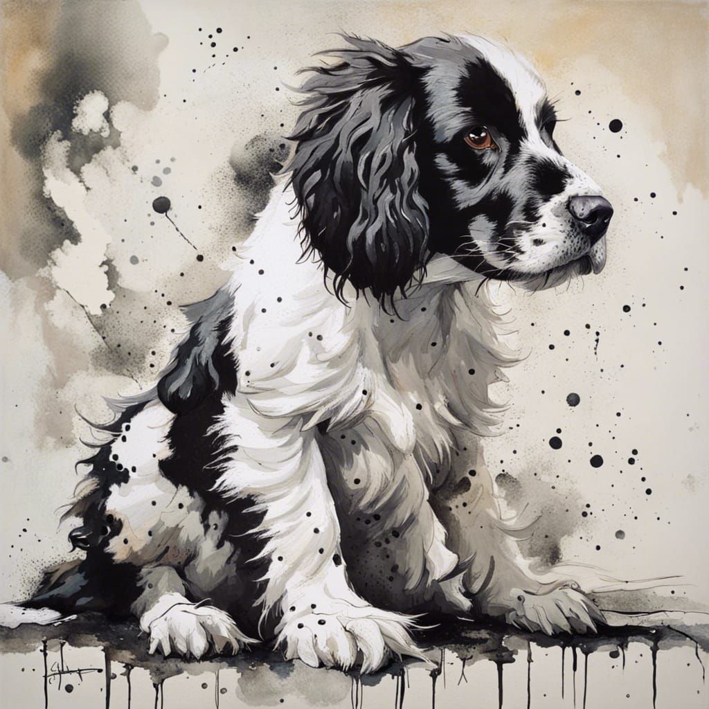 Cute Springer Spaniel in Oil Painting Style