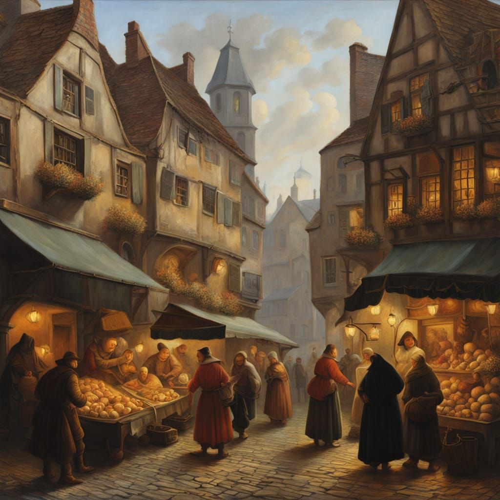Vibrant Marketplace Scene in Dutch Masters Style