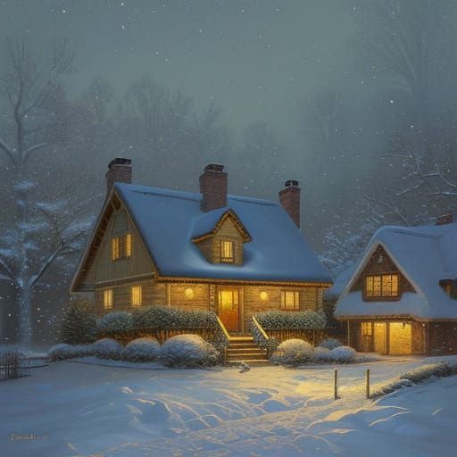 Winter Village in Golden Light