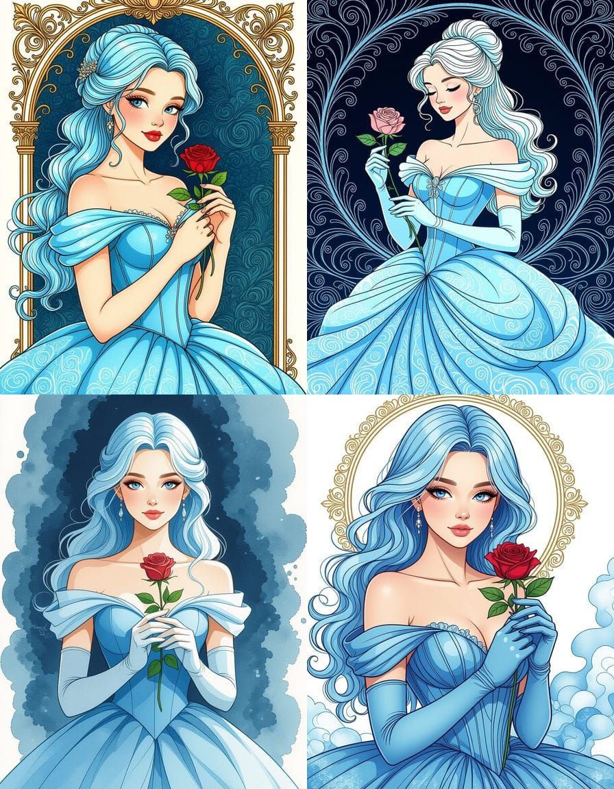 Belle with Rose: Pen and Ink Masterpiece