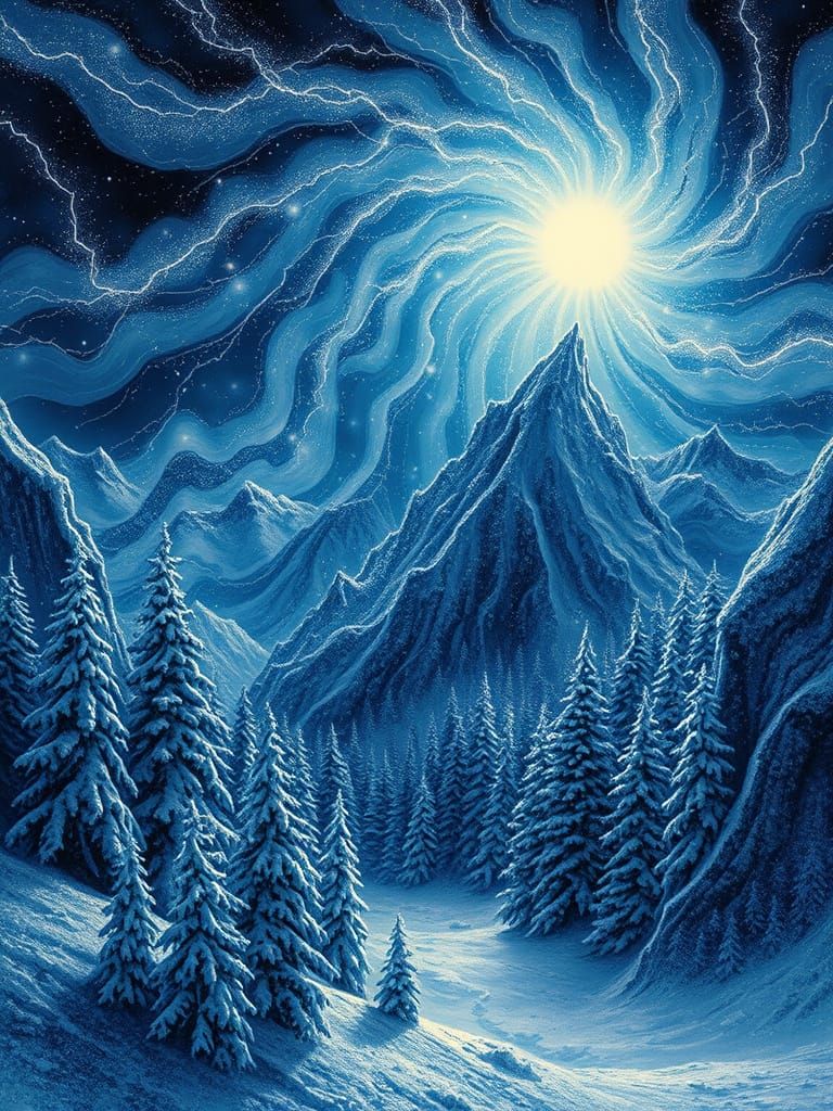 Gigantic Snowstorm Tapestry with Arctic Auroras