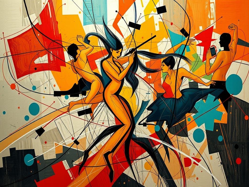 Vibrant Cubist Dance in Dynamic Motion
