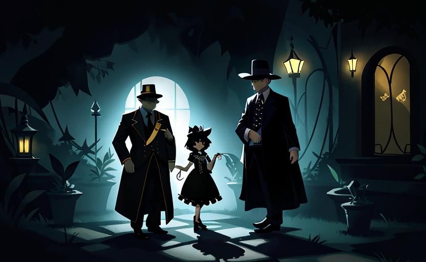 Film Noir Silhouettes in a Midnight Garden