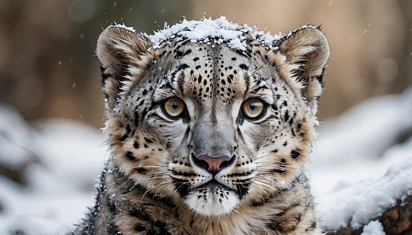Newborn Snow Leopard with Robotic Eyes: Wildlife Photography