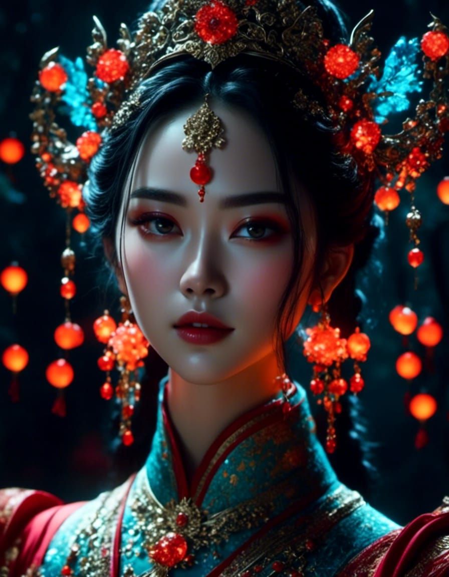 Xianxia Wuxia Woman Portrait with Moonlit Glow