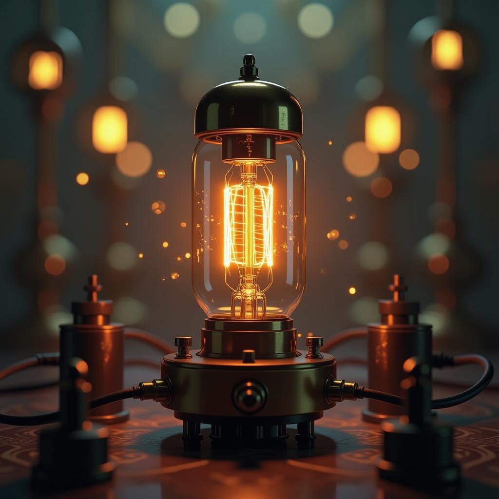 Vintage Vacuum Tube Radiating Light in Art Nouveau Style
