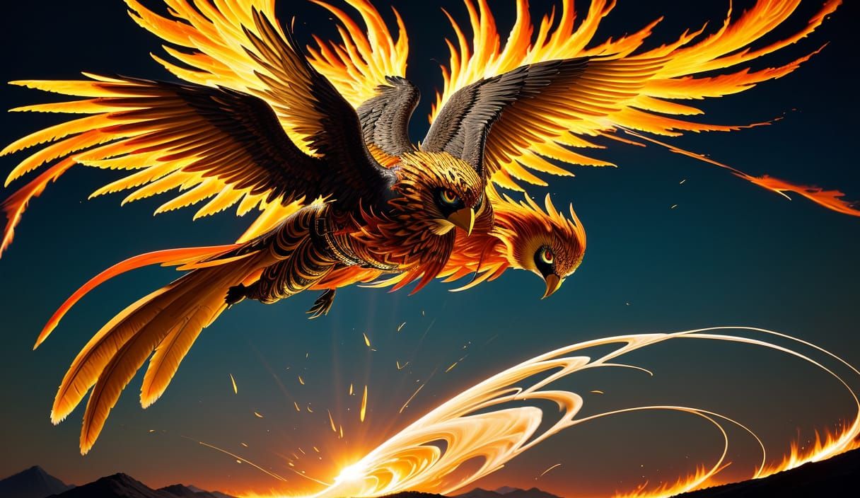 Soaring Phoenix Woman in Murakami-Inspired Digital Art