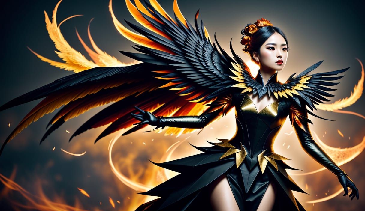Phoenix Woman in Flight: Vibrant Digital Art