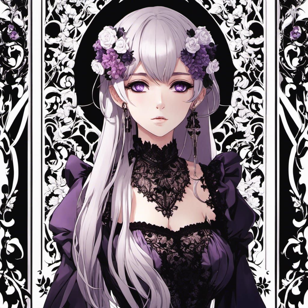 Gothic Anime Avatar with Purple Eyes