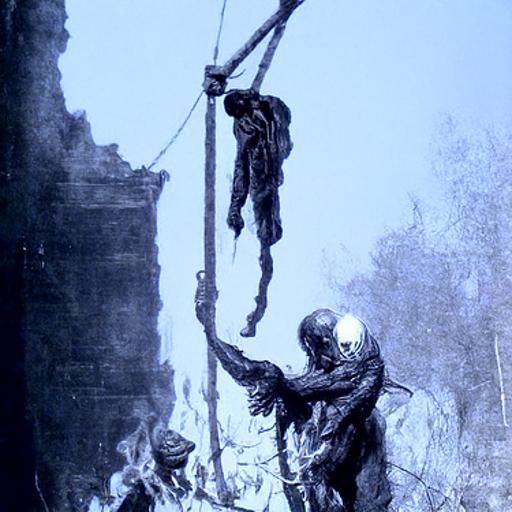 Infernal Torment: Burning Figure in Engraving Style