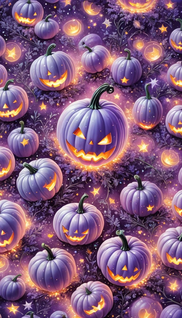 Pastel Purple Halloween Pumpkins Glow in Astral Illustration