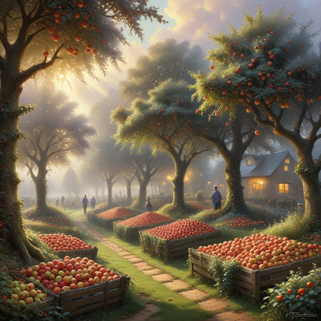 Whimsical Apple Harvest Scene in a Secluded Kentish Orchard