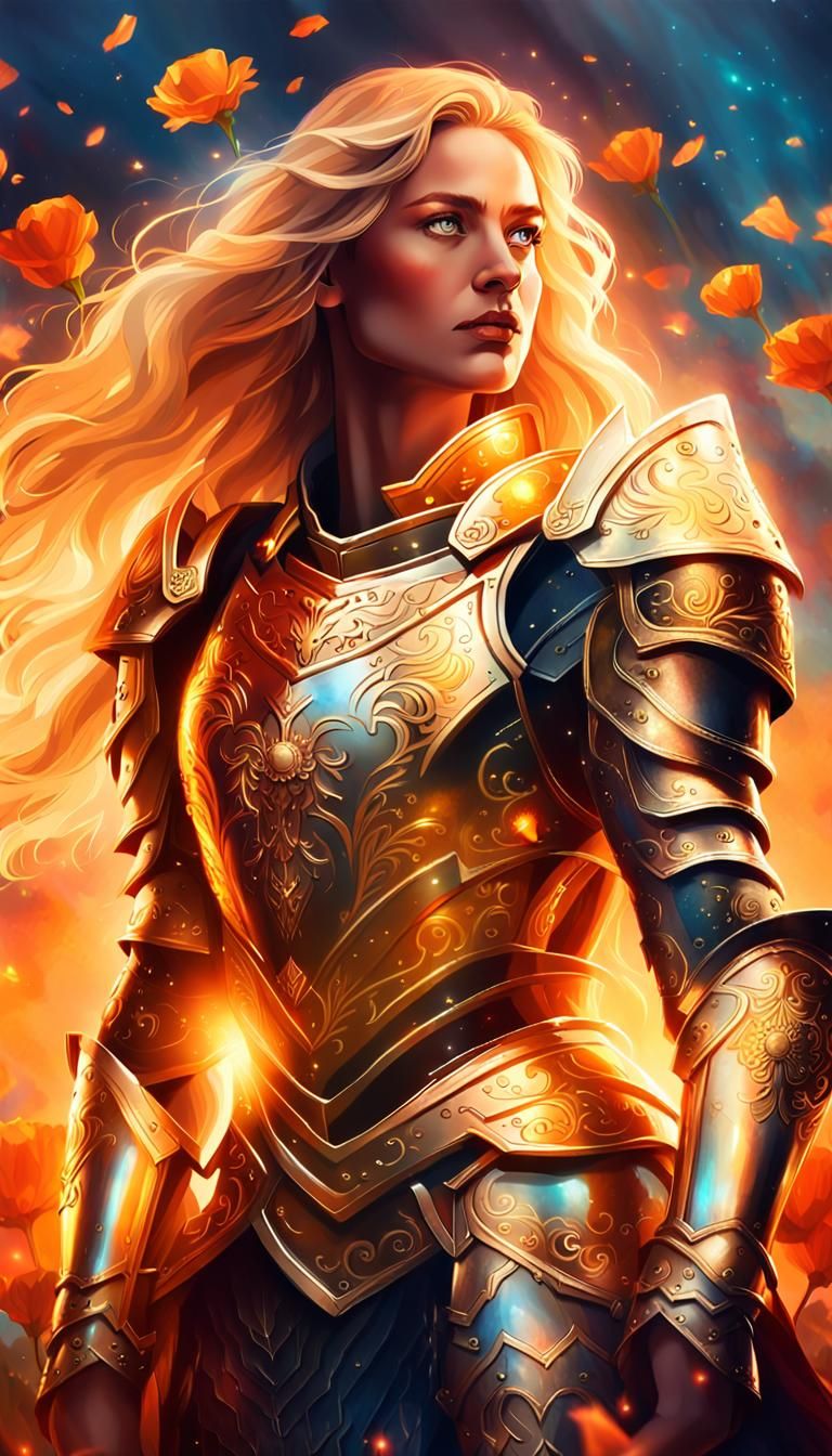 Epic Fantasy Portrait of a Majestic Female Warrior in Shinin...