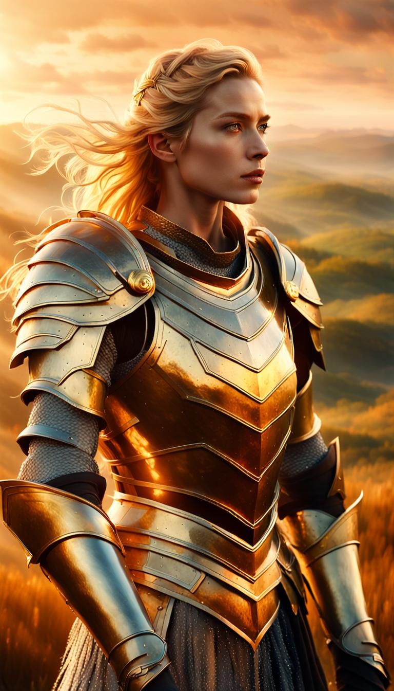 Elegant Fantasy Warrior in Golden Light