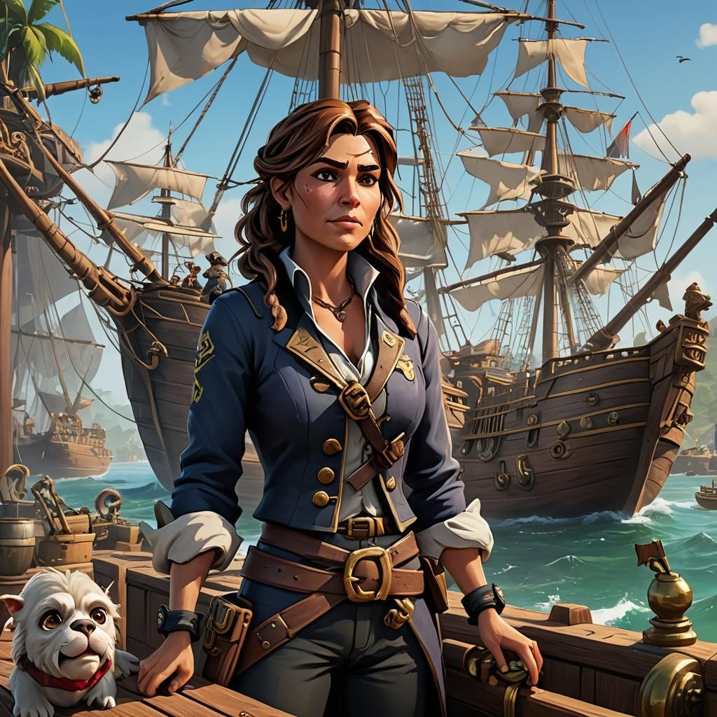 Pirate Ship 'Judge Judy' at Port: Hyperrealistic Concept Art