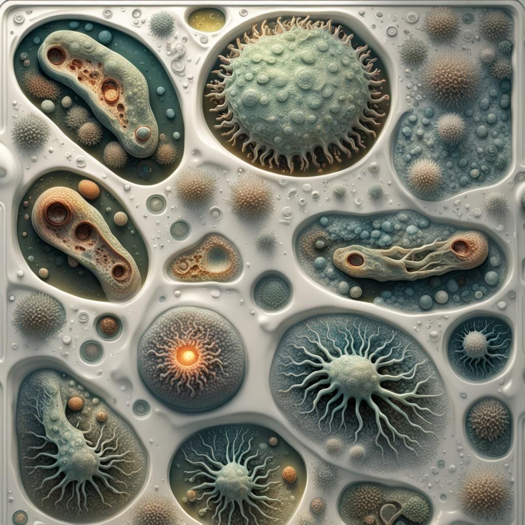 amoeba, art by James Cameron, Ridley Scott, RTX enhanced CGI render, intricate details of amoebas, HDR, beautifully shot...