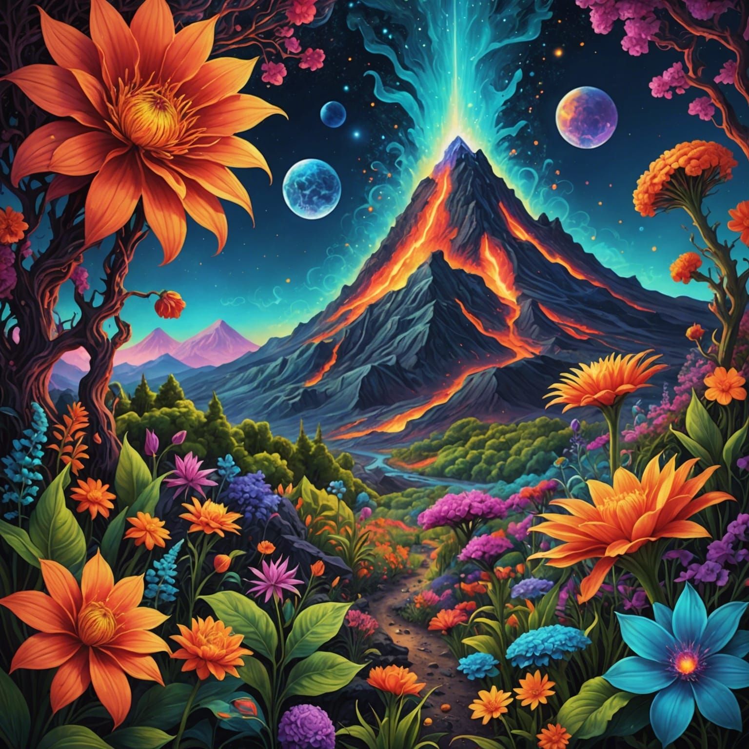 Volcanic Flower Garden in Astral Cosmic Style