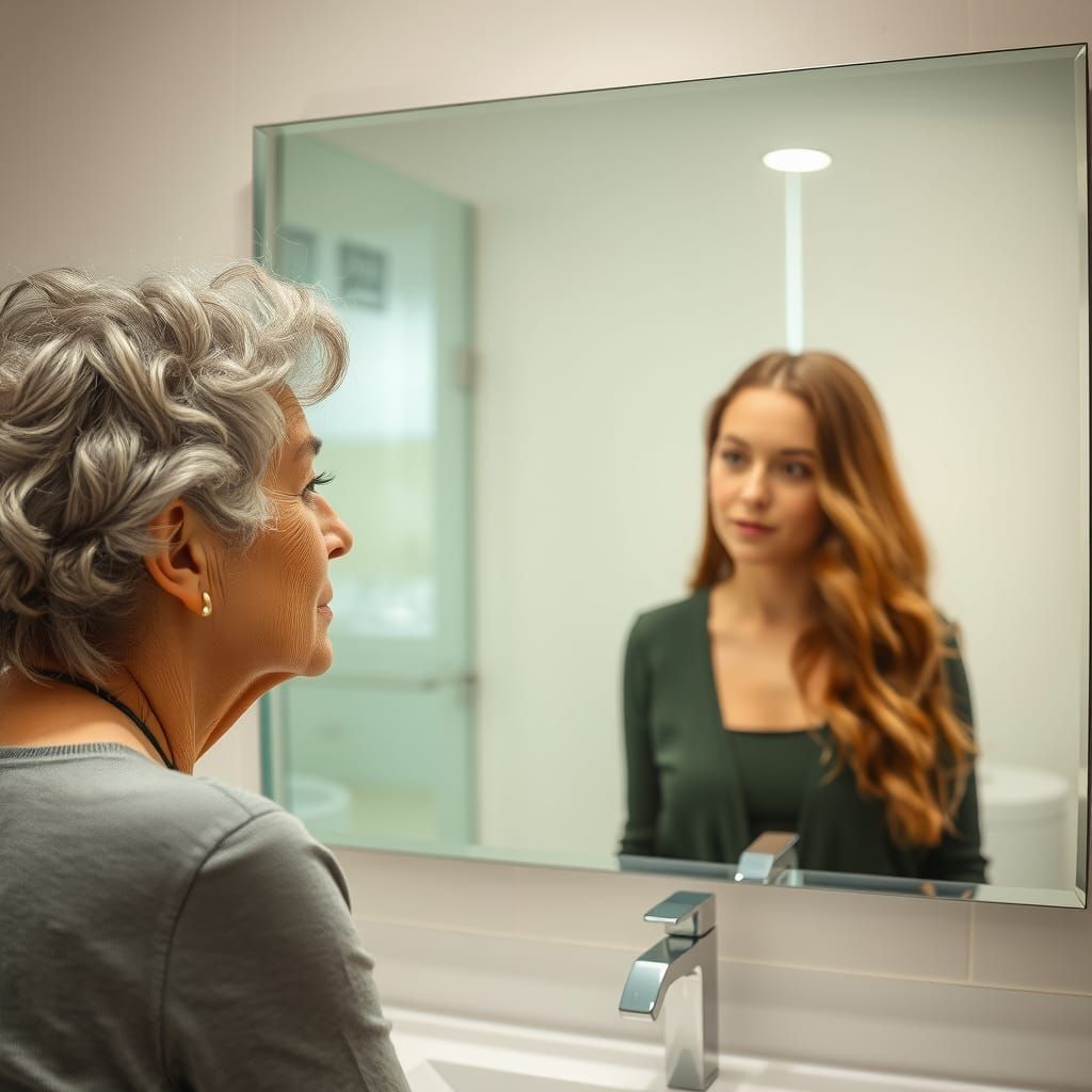 Woman's Reflection Reveals Her Younger Self