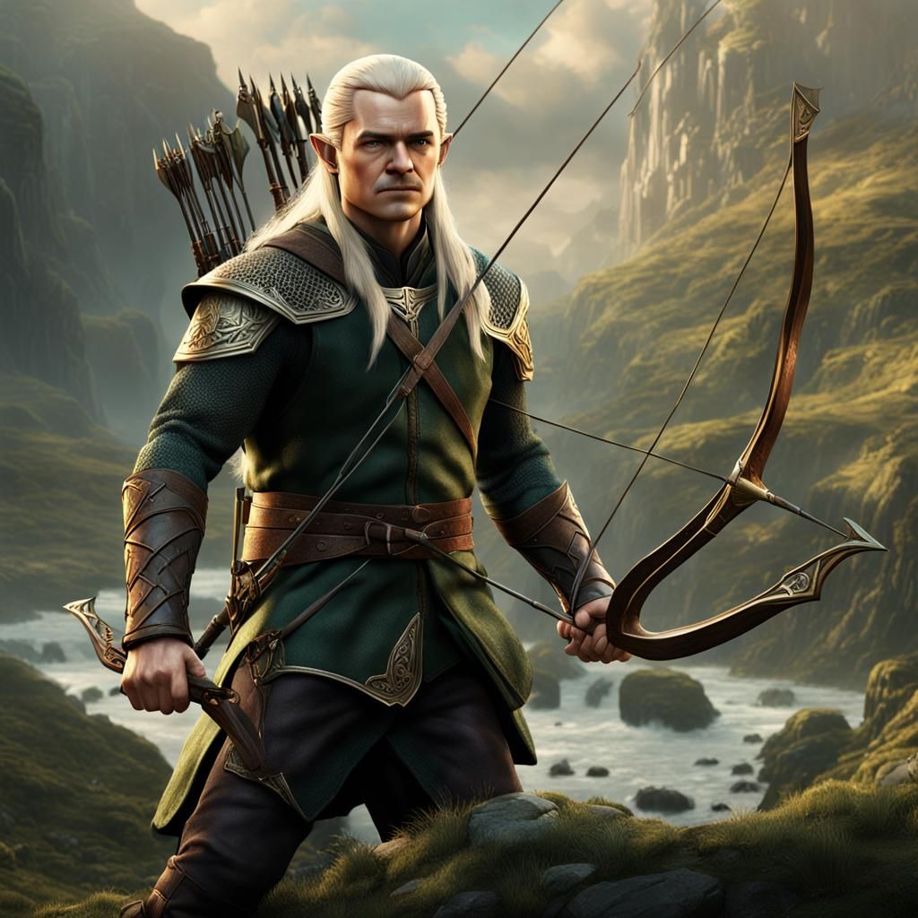 Legolas with Bow: Detailed Matte Painting