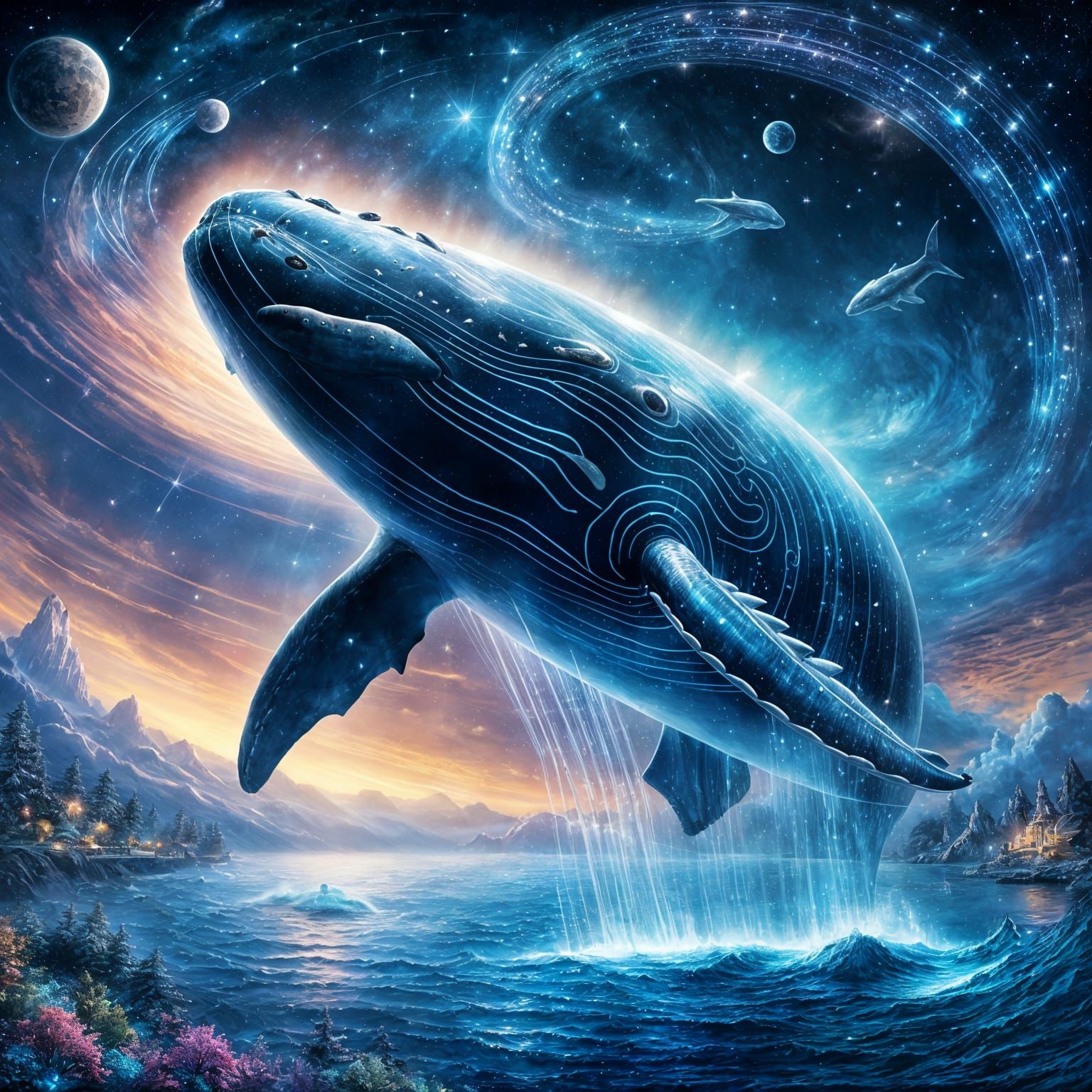 Cosmic Starlight Whale Drifts Through Space