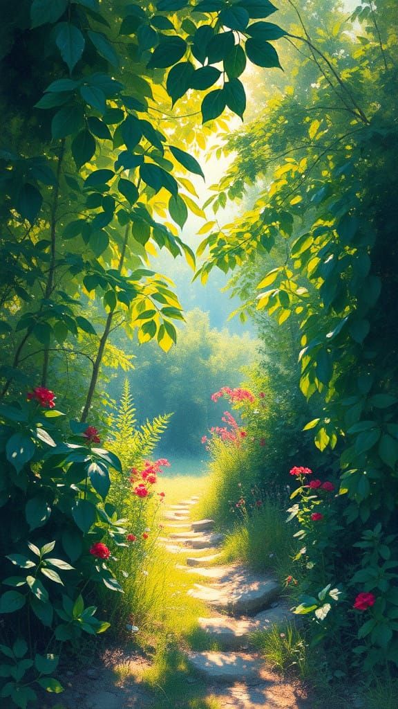 Ethereal Green Landscape in Impressionist Style