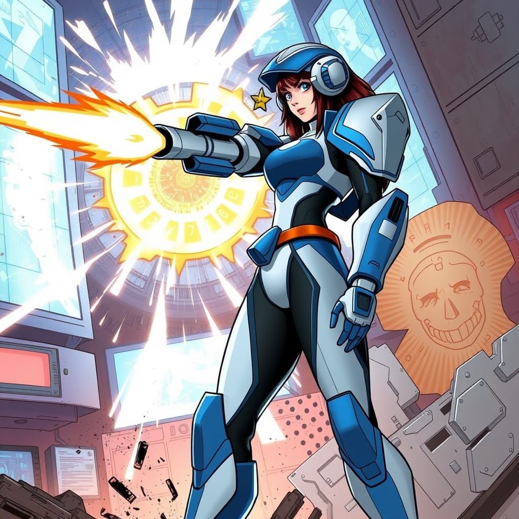 Cyberpunk Battle Scene: Megan Fights Sigma with High-Tech Me...