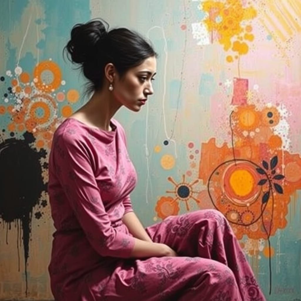 Abstract Expressionist Pink Woman as Batik Art