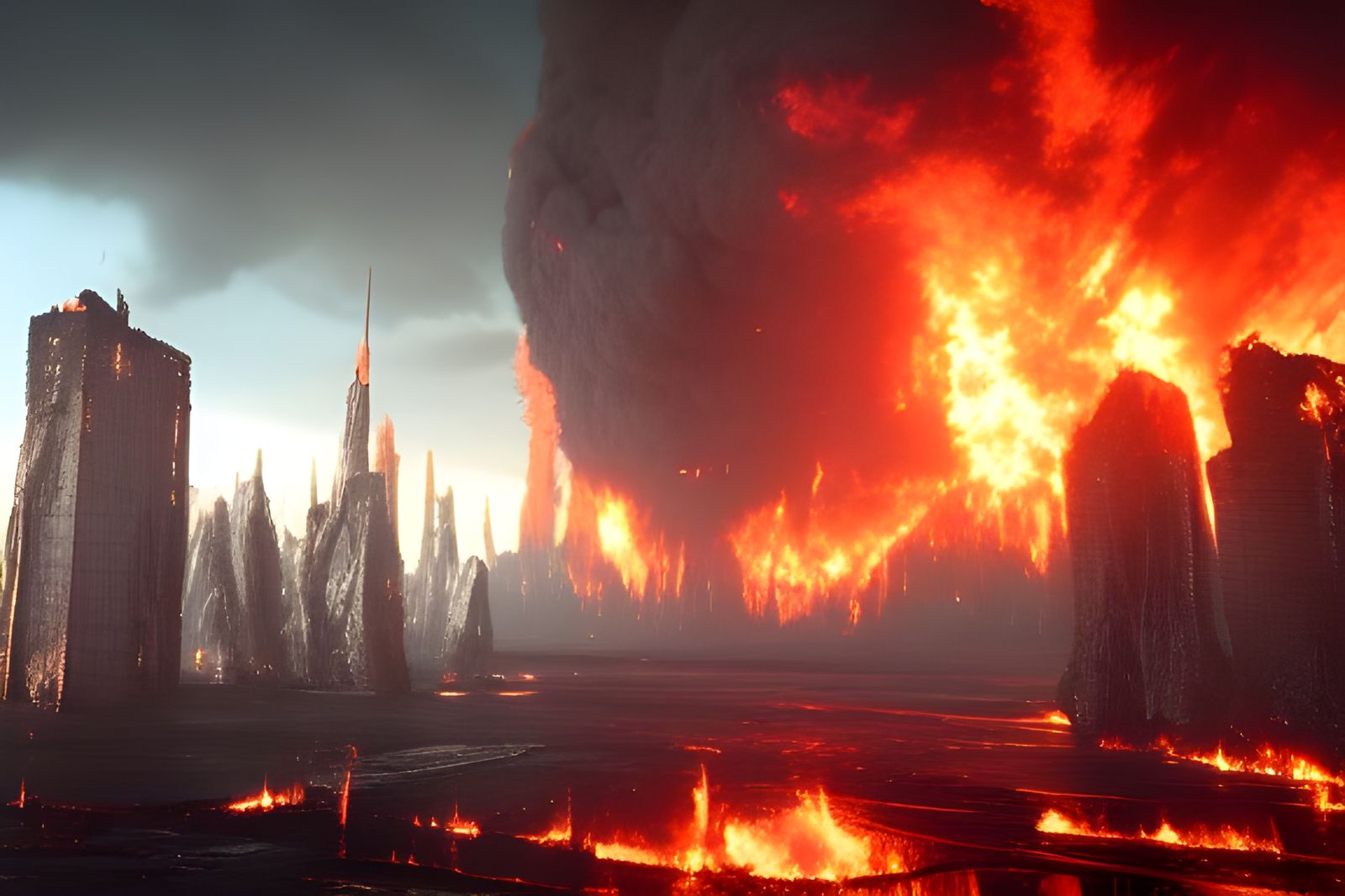 Apocalyptic Demon Overlooks Burning City Ruins
