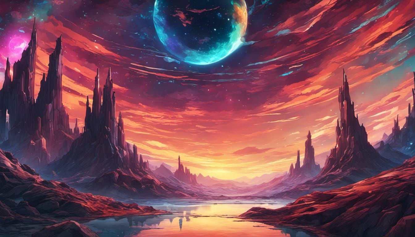 Cosmic Landscape in Stained Glass Style