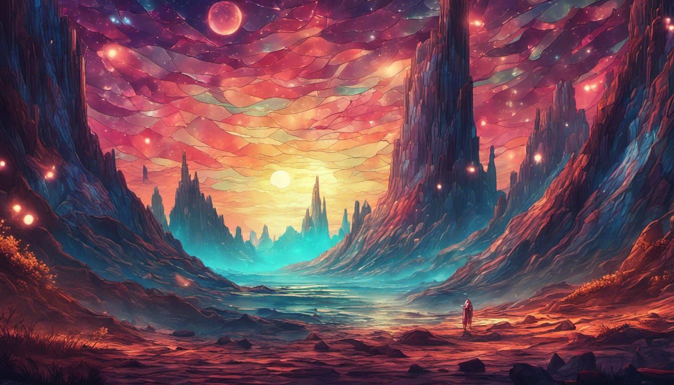 Stained Glass Cosmic Landscape in Unreal Engine