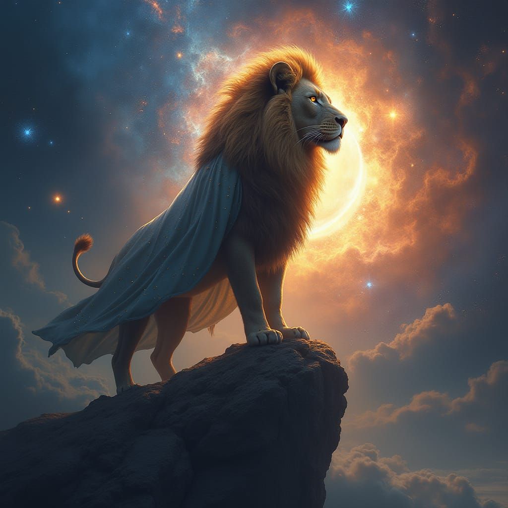 Regal Lion Surveys Cosmic Domain from Floating Asteroid in S...