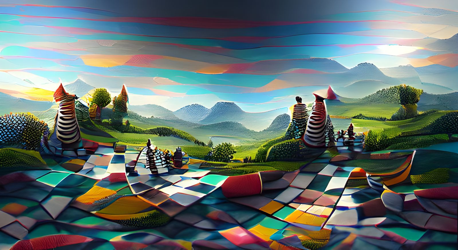 Chessboard Landscape Panorama in Detailed 3D