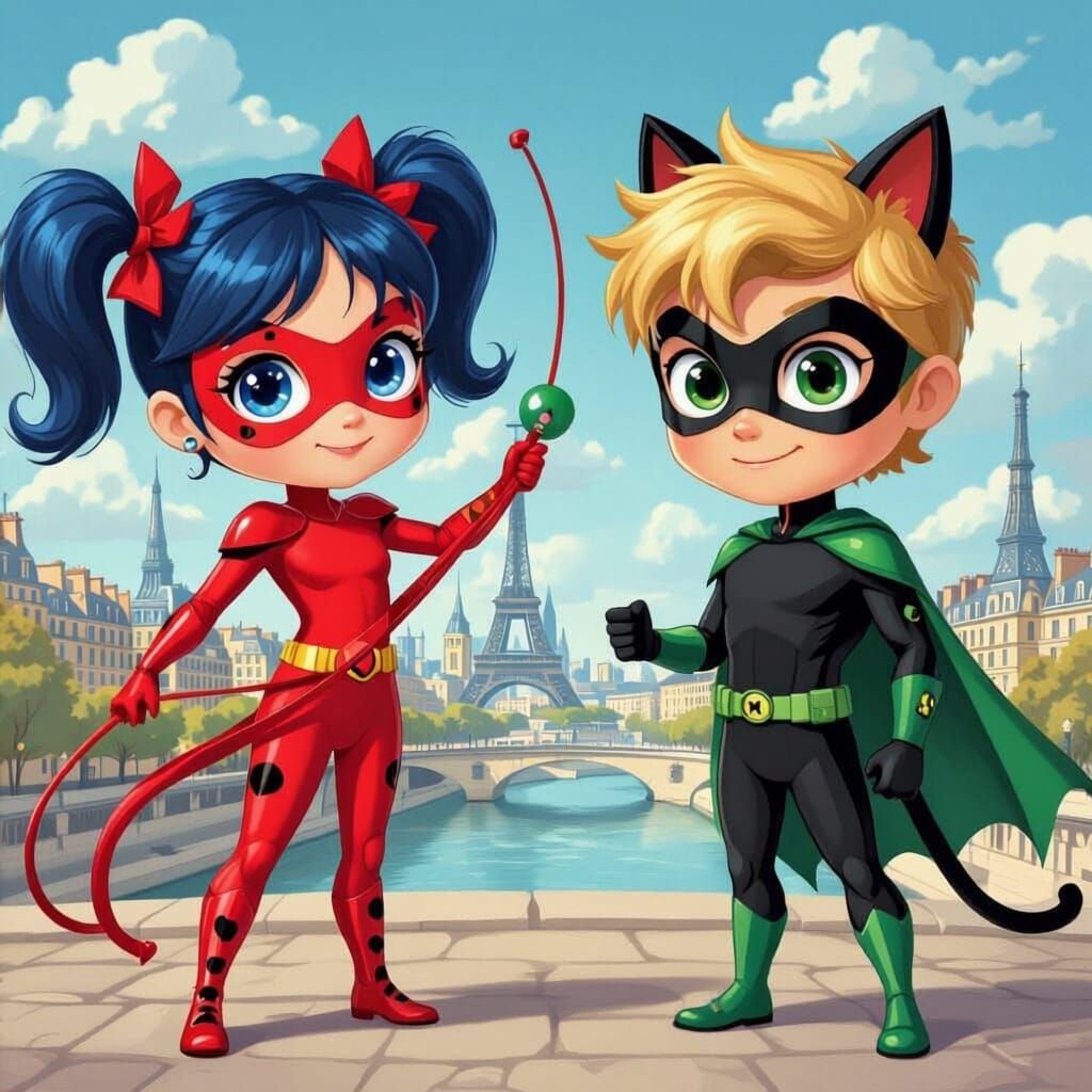 Parisian Teen Superheroes with Yo-yo and Staff