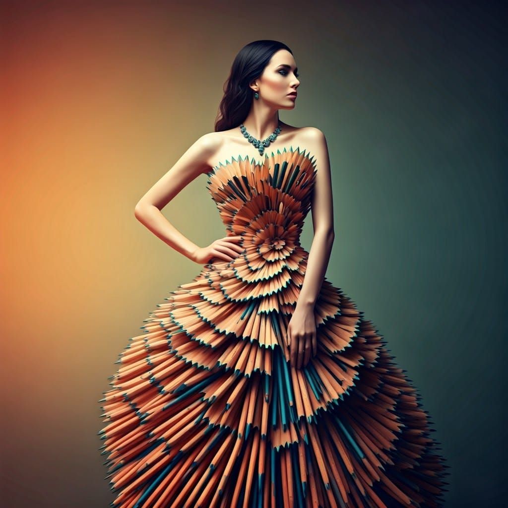 Model in Pencil Shaving Gown: Digital Art