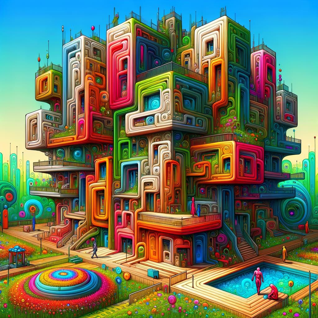 Surreal Multistoried Building in Comic Book Style
