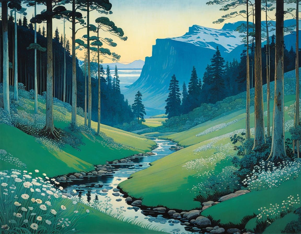 Dreamlike Landscape in Whimsical Watercolor Style