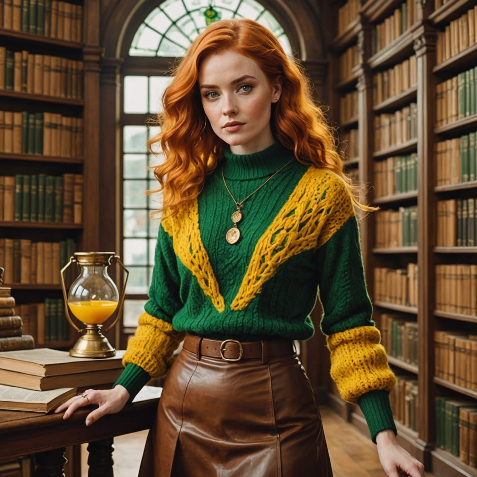 Woman in Library in Alcohol Ink Style