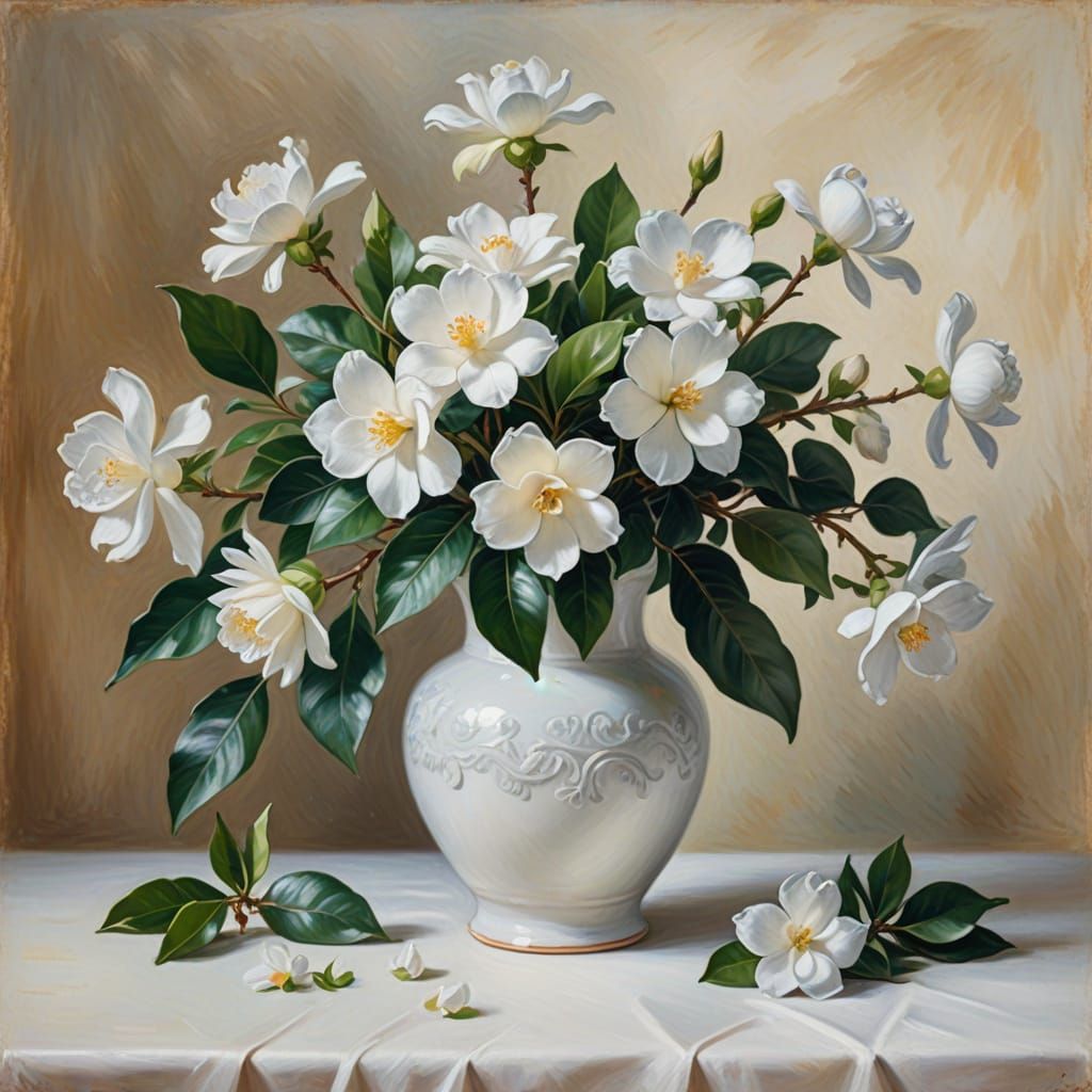 Gardenias in Soft Focus Oil Painting