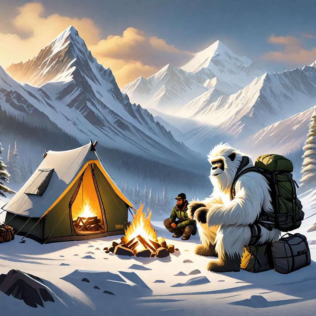 Yeti Sherpas at Base Camp: Airbrush and Ink Art