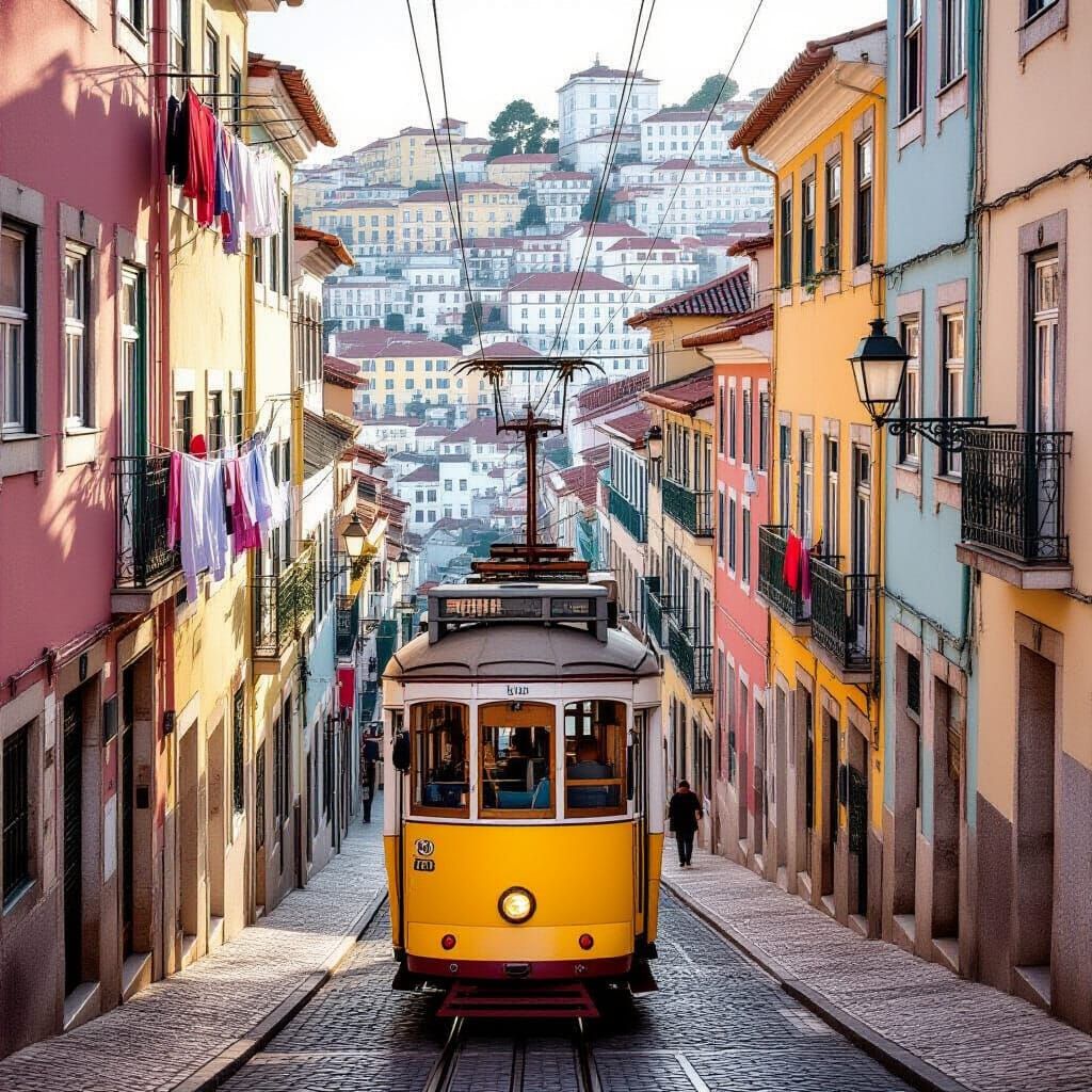Lisbon's Yellow Tram Ascends Alfama Hill