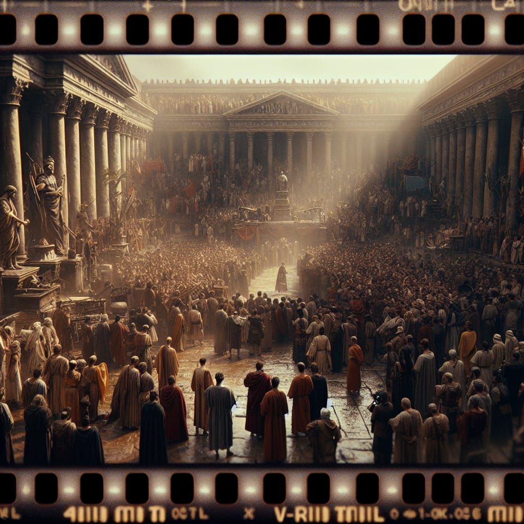 Historical Scene in a Crowd-Filled Square