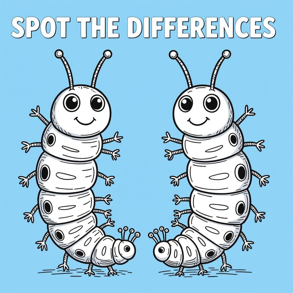 Spot the Difference: Two Detailed Caterpillar Line Art Drawi...
