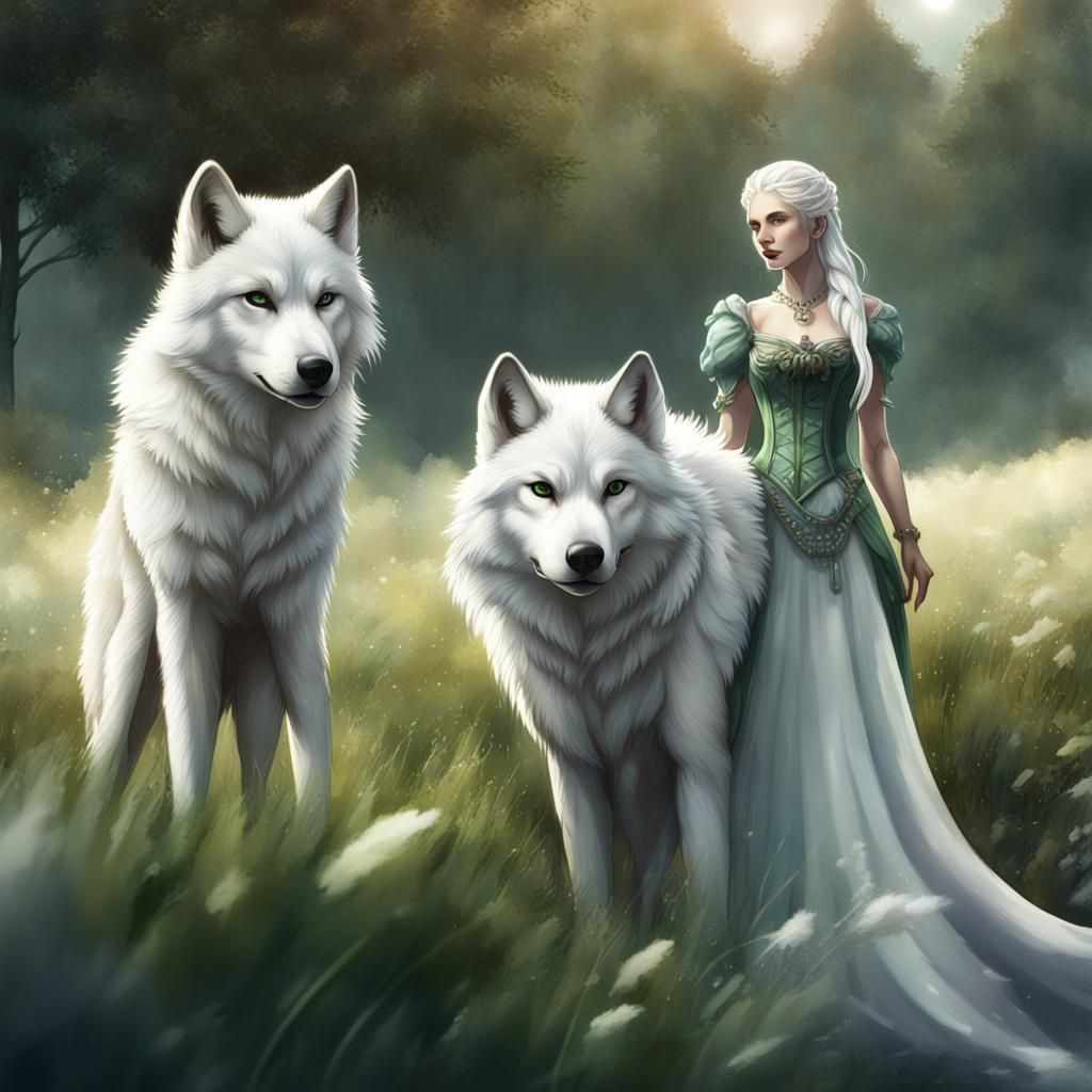Woman with Wolf Features in Watercolor Field