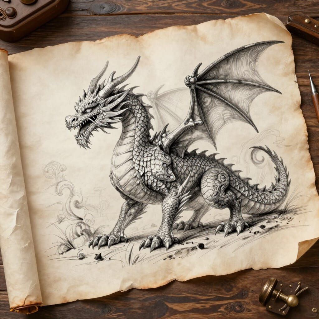 Ancient Dragon Sketch Transforms into Vibrant 3D Creature