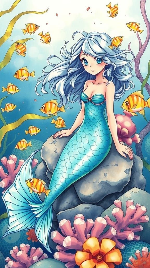 Ethereal Mermaid Sits Amongst Vibrant Coral Reef