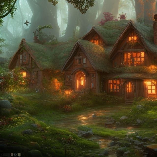 Rose Cottage in Forest: Detailed Matte Painting