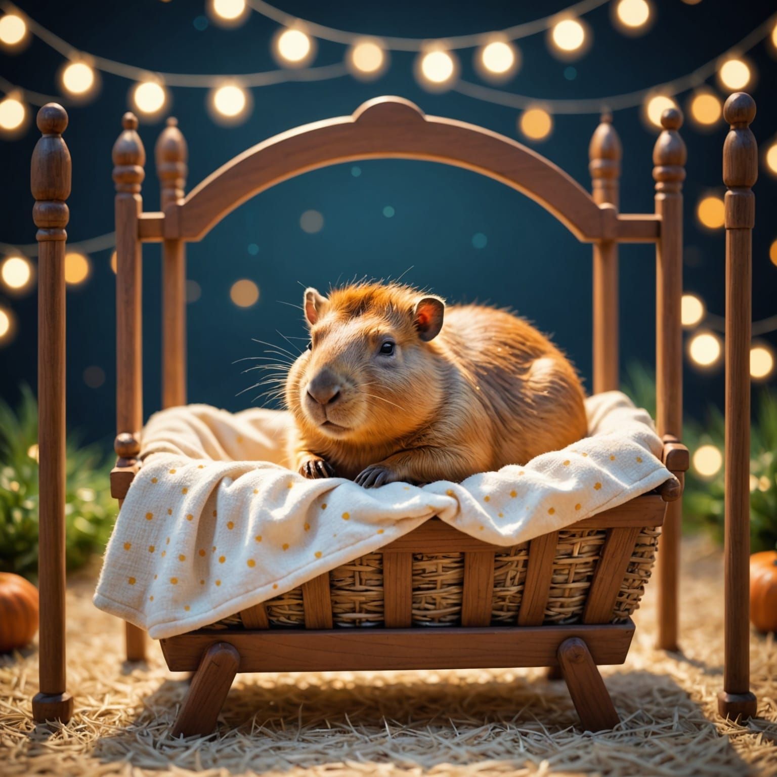 Cute Miniature Capybara Sleeping in Crib