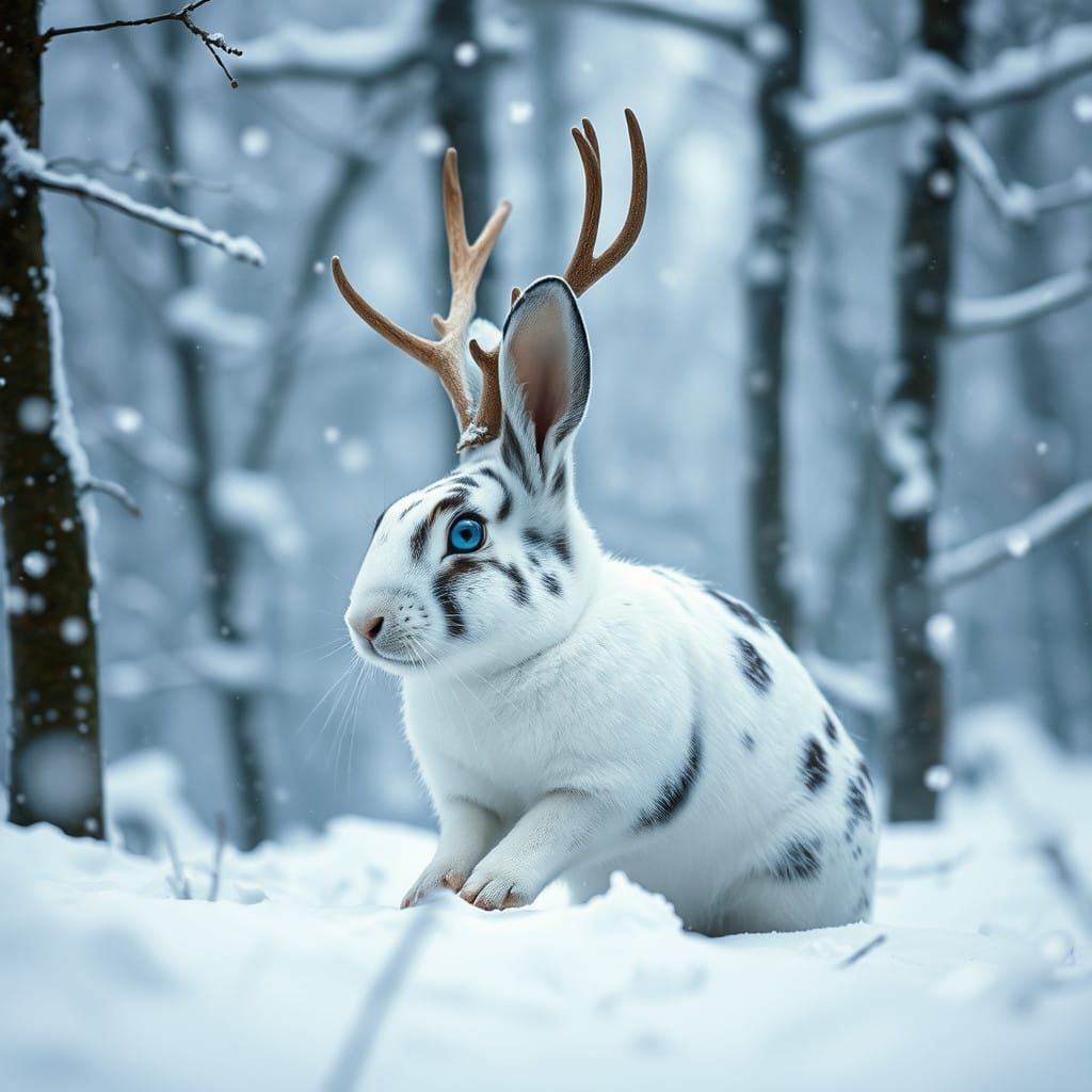 Majestic White Rabbit in Regal Forest Attire