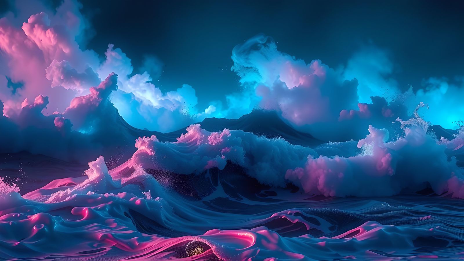 Iridescent Neon Storm Over a Rough Sea