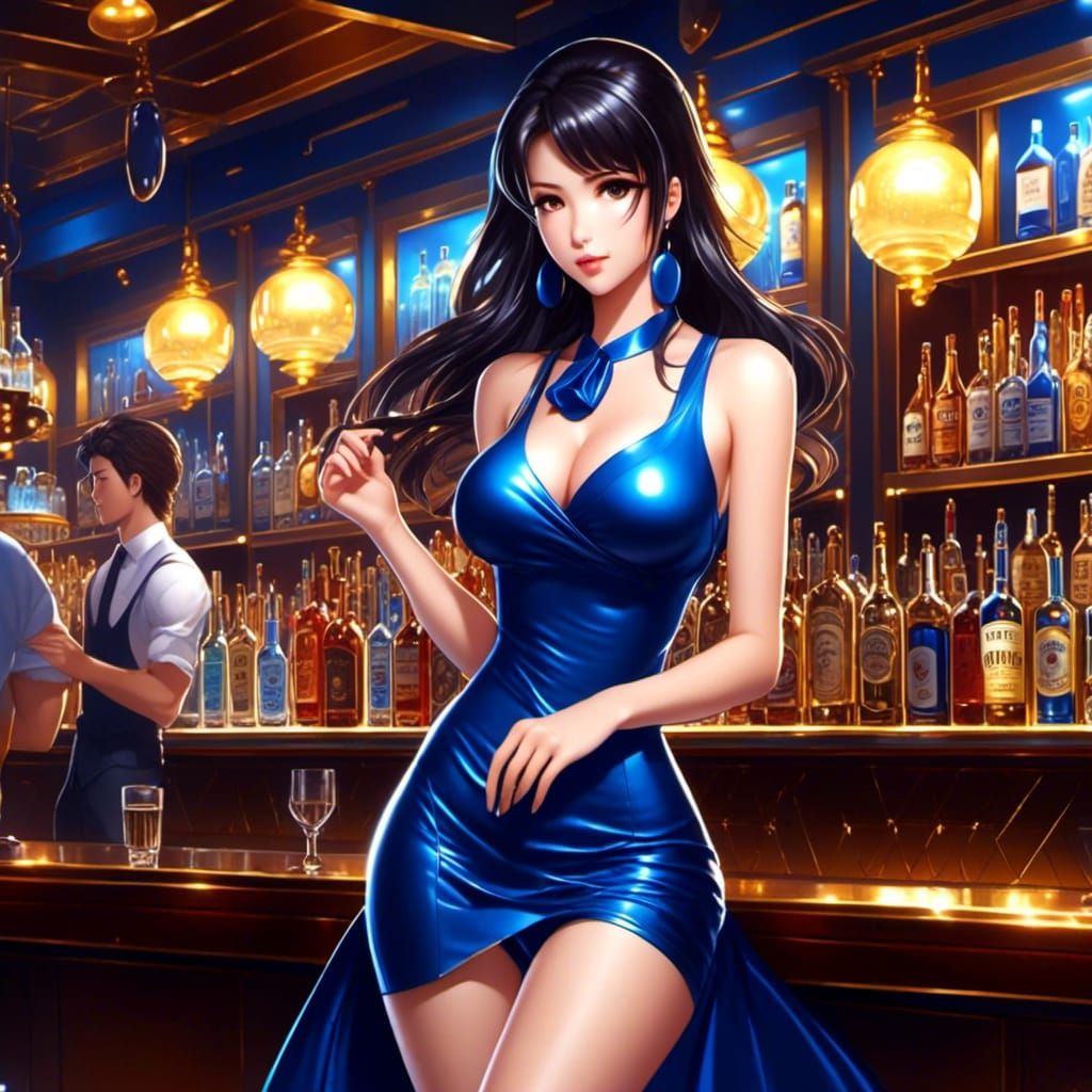 Woman in Blue Dress by Miura, Anime Style